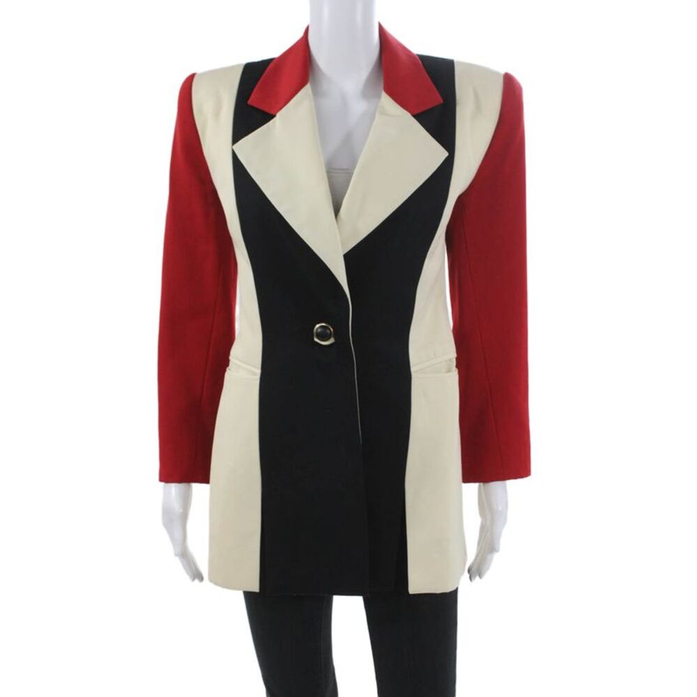 Pilar Rossi Womens Red Wool Colorblock Pant Suit Blazer Long Sleeve Size 4